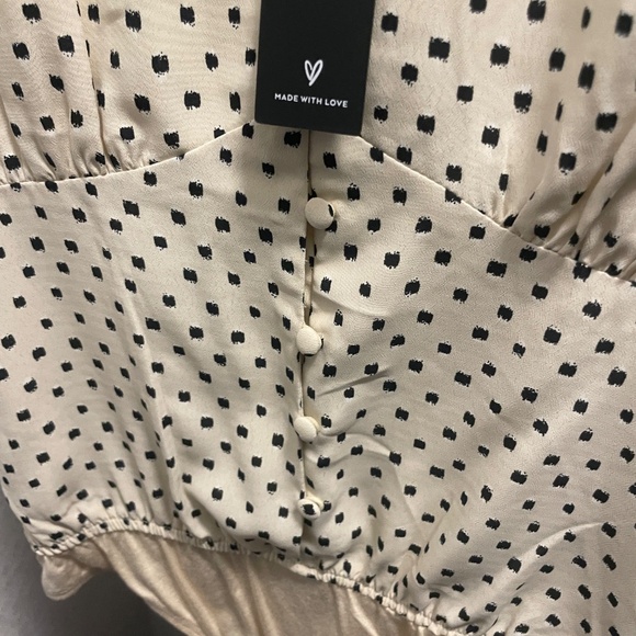 NWT Lulus Delightful Arrival Cream Dot Print Button-Front Bodysuit - Picture 8 of 9
